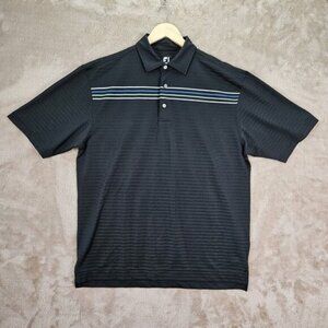 FJ Footjoy Polo Shirt White Blue Green Stripes Golf Black Short Sleeve Men's XL
